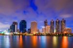 City Downtown Skyline At Night Stock Photo