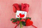 Red Rose With Message Card Image Of Valentines Day Stock Photo