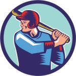 Baseball Player Batter Batting Circle Woodcut Stock Photo