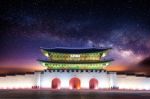 Gyeongbokgung Palace And Milky Way In Seoul, South Korea Stock Photo