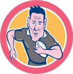 Rugby Player Running Charging Circle Cartoon Stock Photo