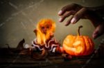 Closeup Of Scary Halloween Pumpkins Stock Photo