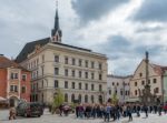 Tourists Sightseeing In Cesky Krumlov In The Czech Republic Stock Photo