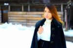 Snow Winter Woman Portrait Stock Photo