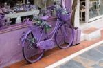 Marbella, Andalucia/spain - July 6 : Lavender Bicycle Outside A Stock Photo