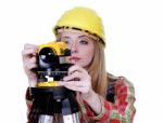 Surveyour With Theodolite Stock Photo