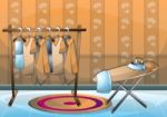 Cartoon  Illustration Interior Clothing Room With Separated Layers Stock Photo