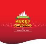 Merry Christmas  And Snow, Tree On Red Color Background Stock Photo