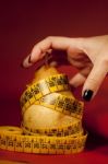 Pear With Measuring Tape Stock Photo