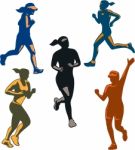 Female Marathon Runners Retro Set Stock Photo