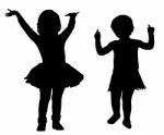 Silhouette Girls On White Stock Photo