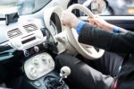 Man Driving His Luxurious New Car Stock Photo