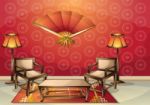 Cartoon  Illustration Interior Chinese Room With Separated Layers Stock Photo