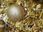 Golden Glitter Christmas Ball Decoration. Christmas And Happy Ne Stock Photo