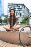 Portrait Of Young Girl Listening To Music Stock Photo