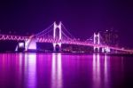 Gwangan Bridge And Haeundae At Night In Busan,korea Stock Photo