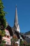 View Of The Evangelical Parish Church In Hallstatt Stock Photo