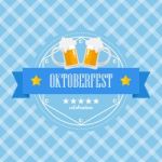 Beer Festival Oktoberfest Badge On Blue Background Pattern Stock Photo