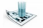 3d Modern Building And Plan Blueprint Stock Photo