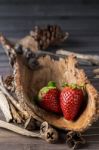 Rustic Strawberries Stock Photo