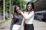 Two Asia Thai Teen Best Friends Girls Smile And Funny Stock Photo