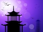 Pagoda Silhouette Represents Religious Temple And Worship Stock Photo