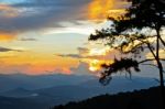 Sunset Over High Mountain Range Stock Photo