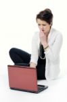 Shocked Lady With Laptop Stock Photo