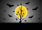 Halloween Skull Mask Dead Tree Bat Moon  Stock Photo