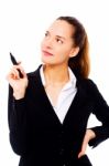 Businesswoman Holding Pen Stock Photo