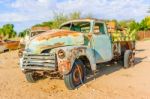 Old And Rusty Vintage Car In Namibia Stock Photo