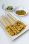 Pork Satay On White Plate Stock Photo