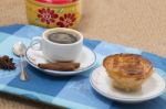 Expresso Coffee And Egg Custard Pastry Stock Photo