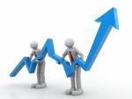 Two Business People And Moving Up On An Arrow Graph Stock Photo