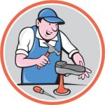 Shoemaker With Hammer Shoe Circle Cartoon Stock Photo