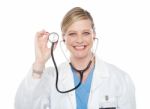 Female Doctor Showing Stethoscope Stock Photo