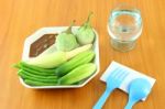 Chili Shrimp Paste And Steam Vegetable On Table Stock Photo