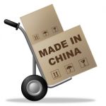 Made In China Shows Shipping Box And Asia Stock Photo