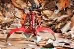 Industrial Claw In Junkyard Stock Photo