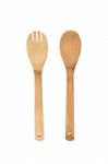 Wooden Spoon And Fork Isolated On White Background Bamboo Stock Photo