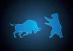 Bull And Bear Hexagonal Stock Market Blue Technology Background Stock Photo