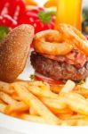 Classic Hamburger Sandwich And Fries Stock Photo