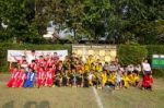 Bangkok, Thailand - Nov 2016: In The Nov 23, 2016. Youth Soccer Match, In Pieamsuwan Elementary School Stock Photo