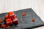 Red Tuna Sashimi With Salmon Roe Stock Photo