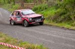 S. Mcgirr Driving Toyota Starlet Stock Photo