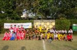 Bangkok, Thailand - Nov 2016: In The Nov 23, 2016. Youth Soccer Match, In Pieamsuwan Elementary School Stock Photo