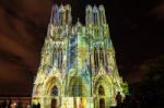 Light Show At Reims Cathedral In Reims France On September 12, 2 Stock Photo