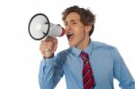 Businessman With Megaphone Stock Photo