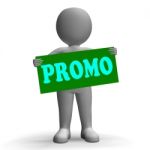 Promo Sign Character Shows Special Promotions And Discounts Stock Photo