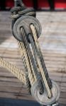 Pulley On An Old Yacht Moored In Los Christianos Harbour Tenerif Stock Photo